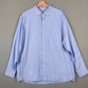 Tommy Bahama Men's Linen Blend Shirt XLT Baby Blue Long Sleeve Button Up